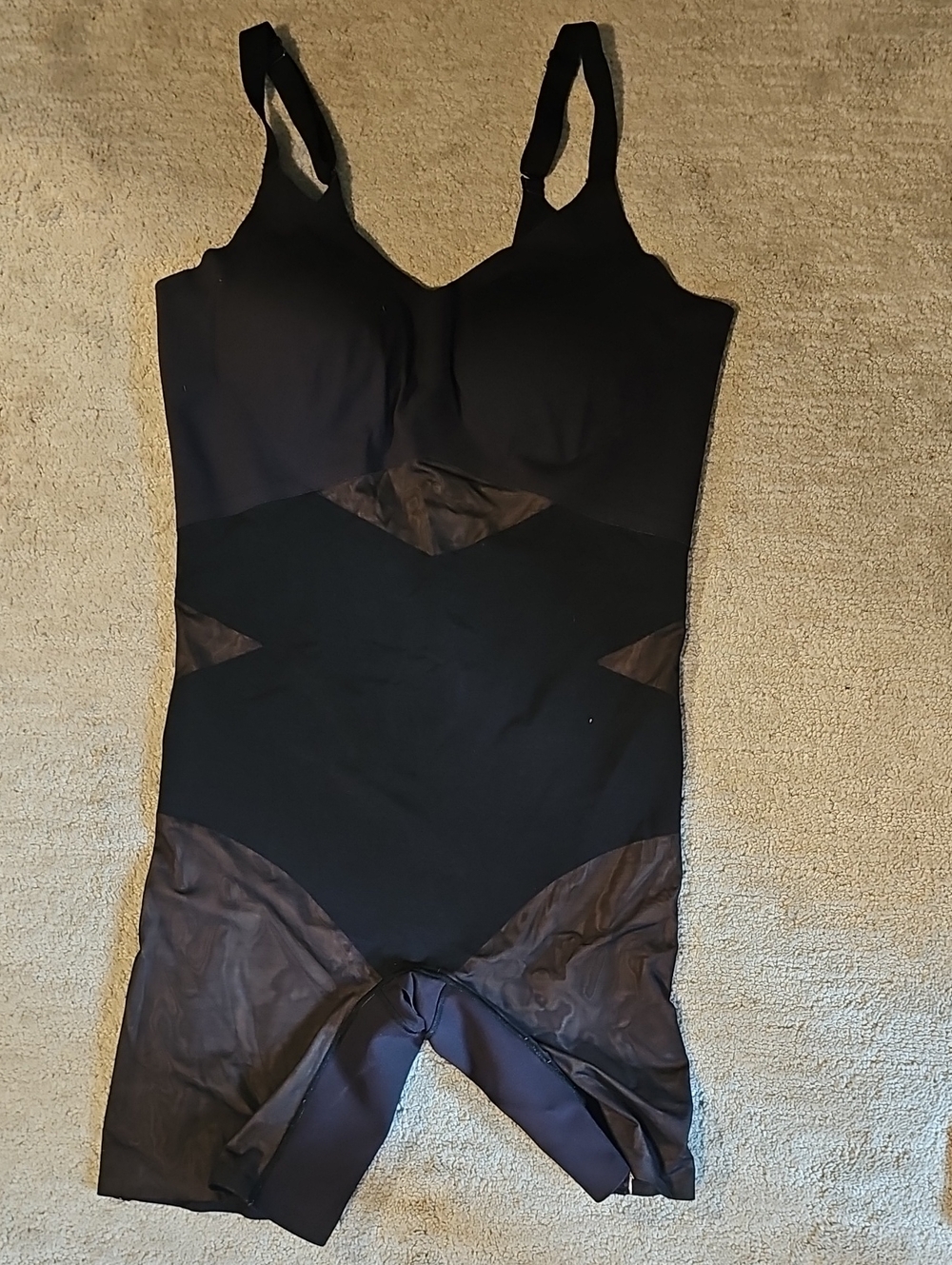 Honeylove Black Sculpting Shapewear Bodysuit with Sheer Panels